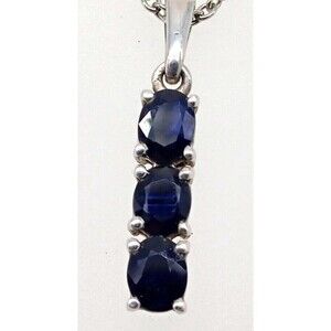Blue Sapphire Pendant Necklace 925 Sterling Silver Past Present Future 20 Inch